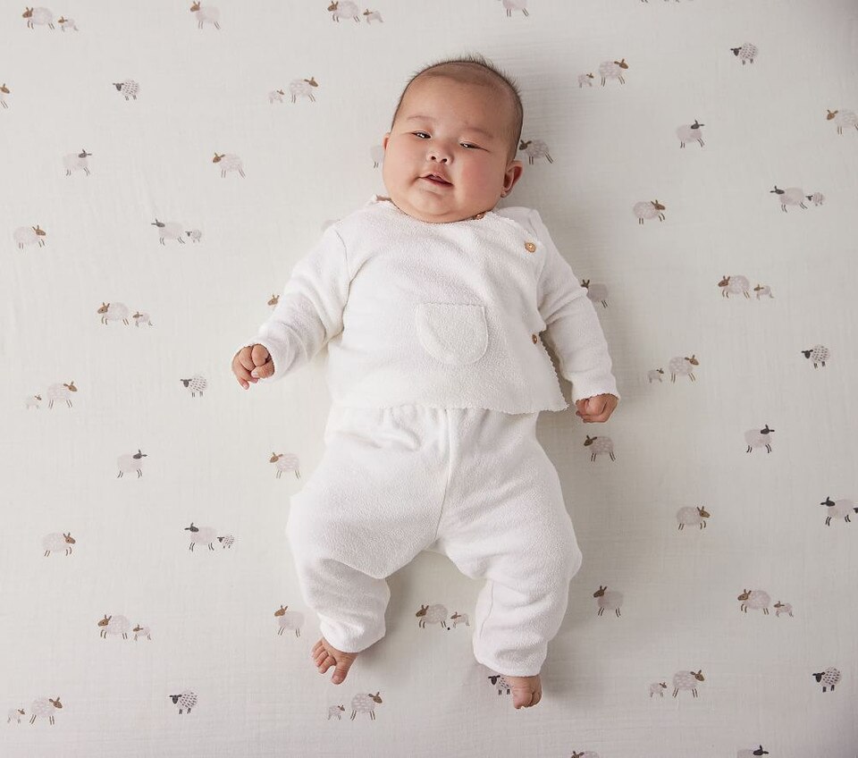 Sleepy Sheep Organic Muslin Crib Fitted Sheet Pottery Barn Kids UK